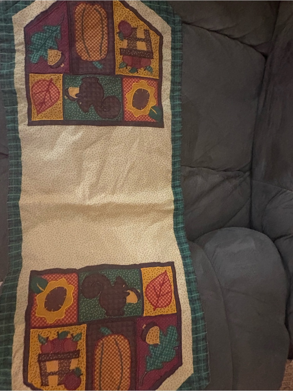 Autumn Quilt Table Runner with Sunflower & Pumpkin Motifs